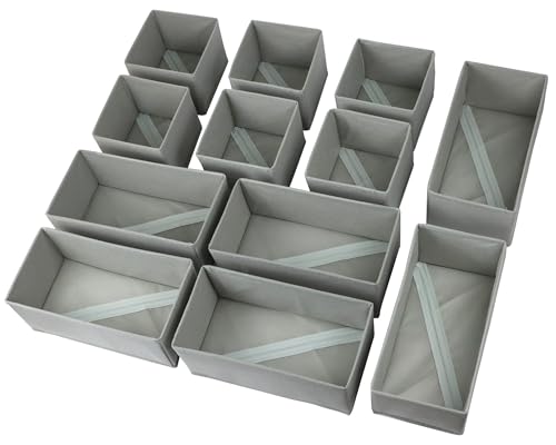 Drawer Organizer Clothes (Gray / 12 Pack (6 Medium + 6 Small))
