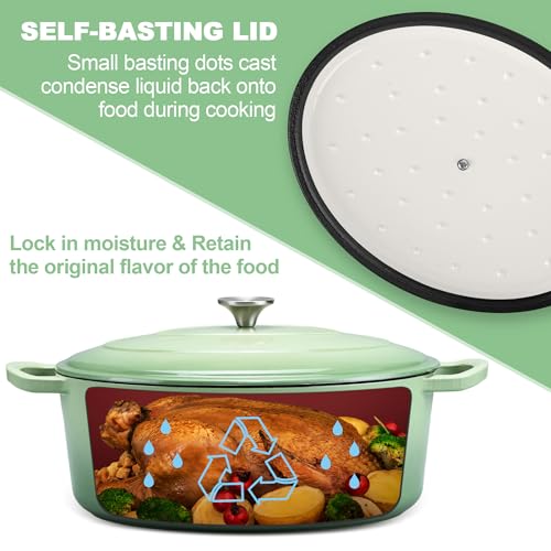 7QT Oval Dutch Oven Pot with Lid (7 QT-Oval / Pistachio Green)