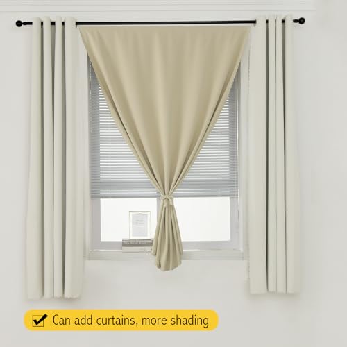 Self Adhesive Portable Blackout Curtains for Bedroom Easy to Install Window Thermal Lnsulated Kitchen Room Darkening Small Window Curtains (35"W x 59"L (Pack of 2) / Beige)