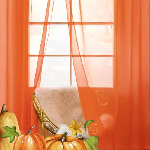 Sheer Voile Window Treatment Rod Pocket Curtain Panels for Kitchen Bedroom Living Room Drapes Sunlight Filtering Privacy Semi Home Decor Assorted (Burnt Orange / 52"W x 45"L (Pack of 2))