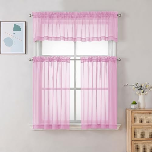 Pink Sheer Curtains 30 inch Length 2 Panels (Pink / 42"W x 30"L (Pack of 2))