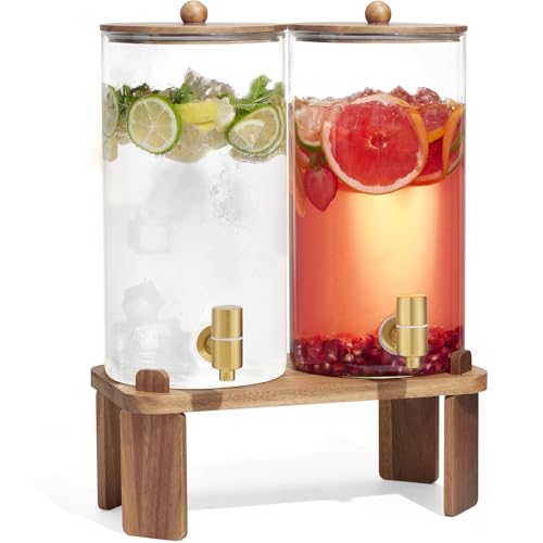2pcs 1.5 Gallon Glass Drink Dispenser with Wood Stand