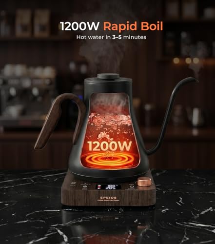 Gooseneck Electric Kettle ±1°F Temp Control (Black Walnut)