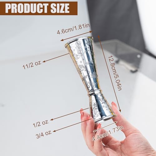 Stainless Steel 2 oz 1 oz Bartending Cocktail Jigger Measuring Cup (1 count / Sliver-A Etched)