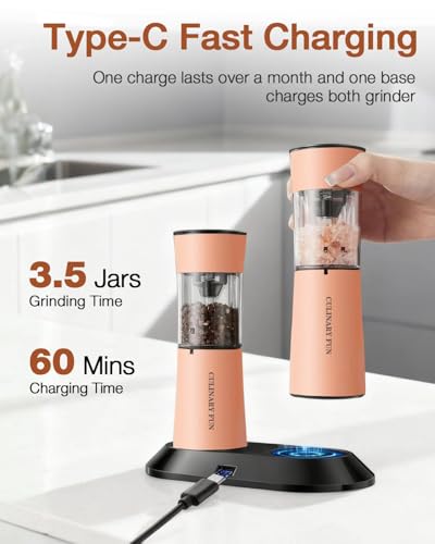 Gravity Electric Salt and Pepper Grinder Set with USB (Peach Orange)