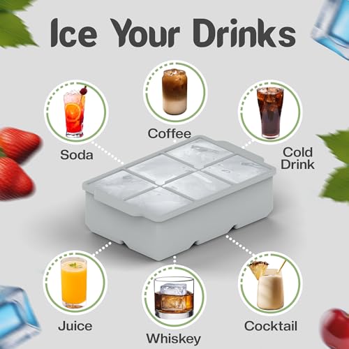 Large Silicone Ice Cube Tray (Light Gray / 2-Pack)