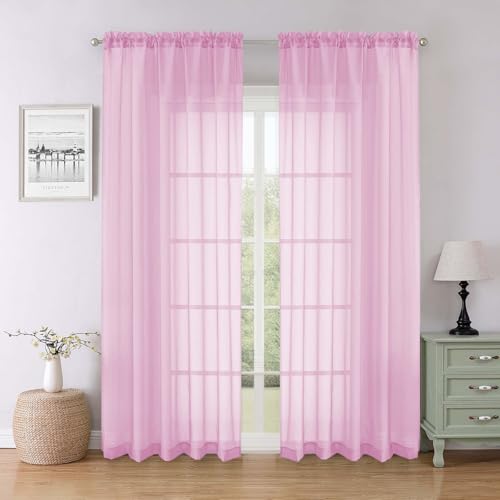 Light Pink Sheer Curtains for Bedroom 84 Inches Long 2 Pcs (Light Pink / 59"W x 84"L (Pack of 2))