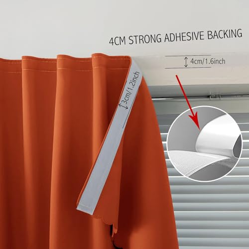 Self Adhesive Curtains Portable Blackout Curtain Simple and Easy to Install Bedroom Window Thermal Lnsulated Kitchen Room Darkening Black Small Drapes (47"W x 59"L (Pack of 1) / Orange)