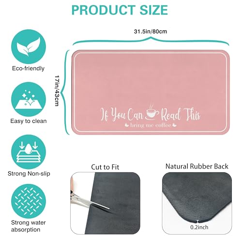 Coffee Bar Mat for Countertops 31.5inx17in (Pink / 31.5" x 17")