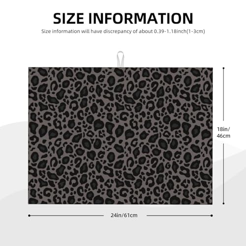 Black Grey Leopard Print Dish Drying Mat 18x24 Inch (Black Grey)