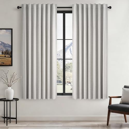 100% Blackout Curtains 72 Inches Long 2 Panels for Bedroom Rich Linen Blend Texture Bay Window Curtains Modern Neutral Drapes for Bedroom Small Window Treatment (Grey Beige / 52"W x 72"L (Pack of 2))