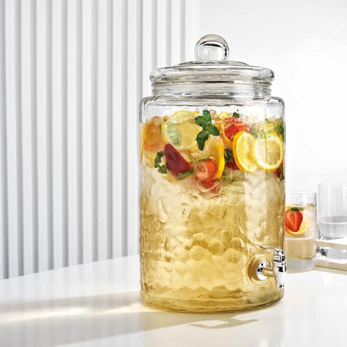 3 Gallon Classic Hammered Glass Ice Cold Beverage Drink Dispenser (Clear-3 Gallon)