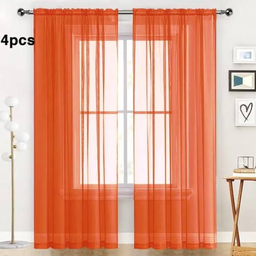 Burnt Orange Sheer Curtains 4 Panels Rod Pocket Semi (Burnt Orange / 52"W x 96"L (Pack of 4))
