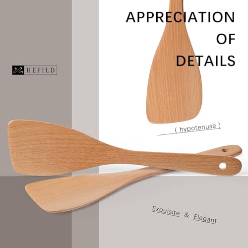Wooden Spatulas for Cooking (Beech Yellowish / Thin 12.8" Angled Edge)