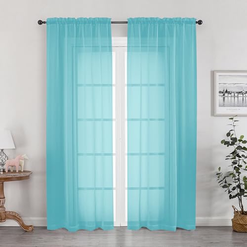 Sheer Aqua Curtains for Bedroom Living Room 78 Inches Long 2 Panels Set (Aqua / 42"W x 78"L (Pack of 2))