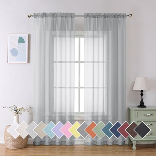 Light Grey Sheer Window Curtains 84 Inches Long 2 PCS (40"W x 84"L (Pack of 2) / Light Grey)