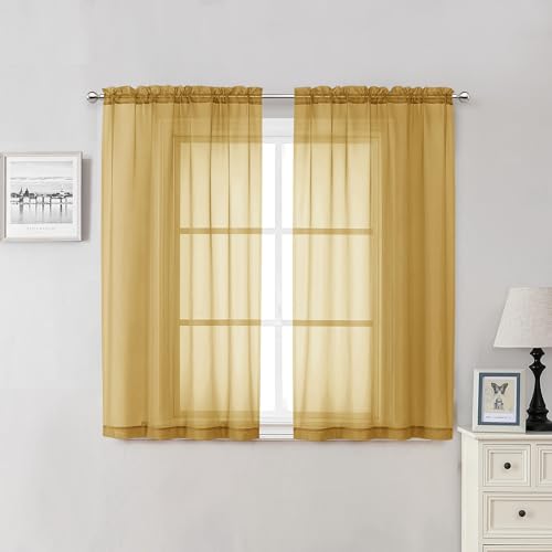 Gold Sheer Curtains 54 Inch Length 2 Panels (Gold / 40"W x 54"L (Pack of 2))