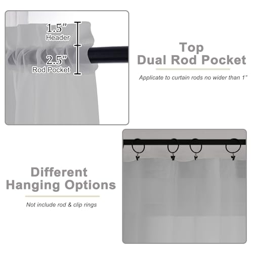 Light Grey Sheer Curtain for Bedroom Living Room 72 Inches Long 2 Panels Set (Light Grey / 42"W x 72"L (Pack of 2))