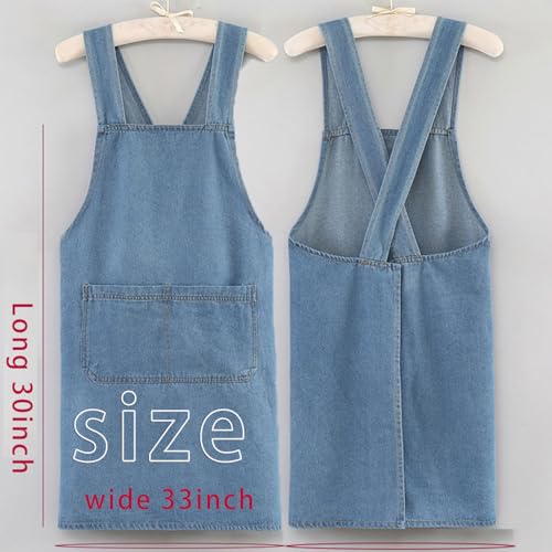 Cross Back Denim Apron with Front Pockets Women