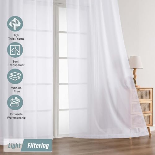 Extra Wide Sheer White Curtains 84 Inches Long 2 Panels (59"W x 84"L (Pack of 2) / White)