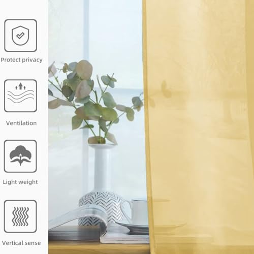 Solid Sheer Rod Pocket Curtain Voile Draperies 2 Panels White Beige Black Grey Ivory 52 Inch Width 108 Inch Long 1 Pair for Kitchen Bedroom Children Living Room Yard (Gold / 52"W x 108"L (Pack of 2))