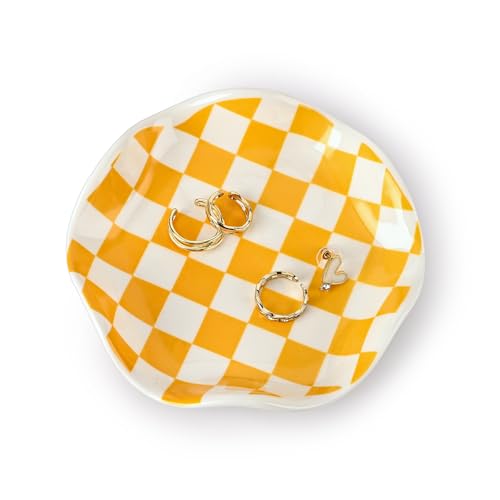 Orange Checkerboard Ceramic Jewelry Tray (Orange)