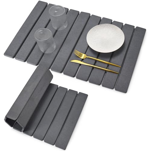 Large Stone Dish Drying Mats for Kitchen Counter (Gray / 24" x 16")