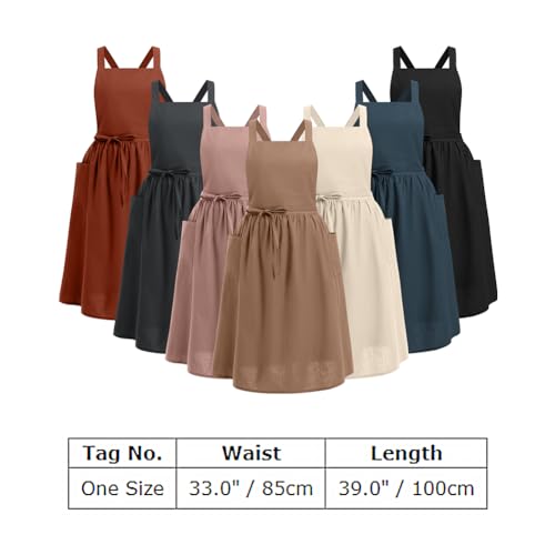 Apron Cute Dress for Women Frill Cross Back Cotton Linen Japanese Apron With Pockets Maid Pinafore Apron Housewife Garden Cooking Baking Pottery Pinafore Apron Dark Gray Adult One Size (Dark Gray Adult / One Size)