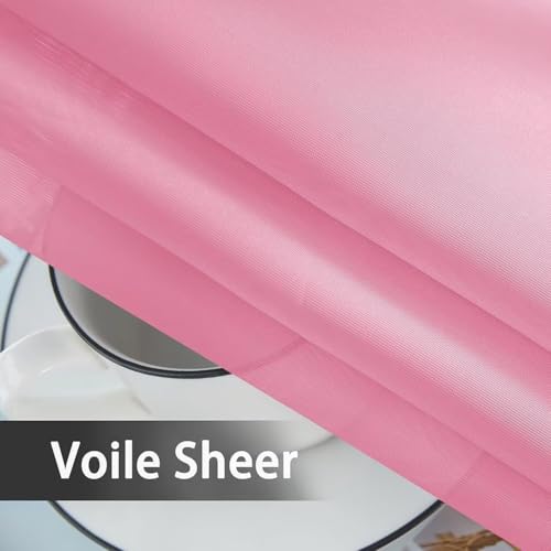 Solid Sheer Rod Pocket Curtain Voile Draperies 2 Panels White Beige Black Grey Coffee 52 Inch Width 96 Inch Long 1 Pair for Kitchen Bedroom Children Living Room Yard (Pink / 52"W x 96"L (Pack of 2))