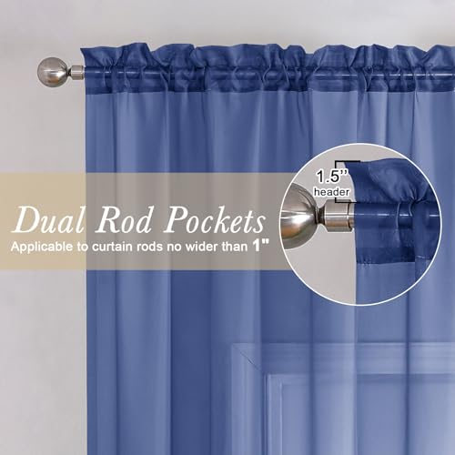 Royal Blue Sheer Curtains 90 Inches Long 2 Panels (Royal Blue / 42"W x 90"L (Pack of 2))