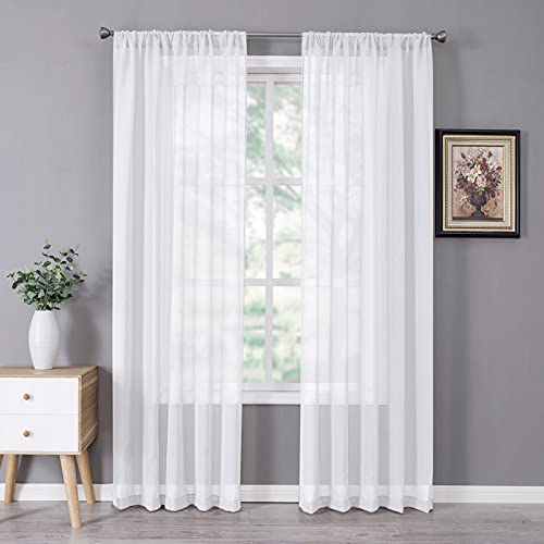 Sheer Curtain Linen Textured Bedroom Curtains Sheer Light Filtering Rod Pocket Voile Curtain for Living Room (54"W x 95"L (Pack of 2) / White)