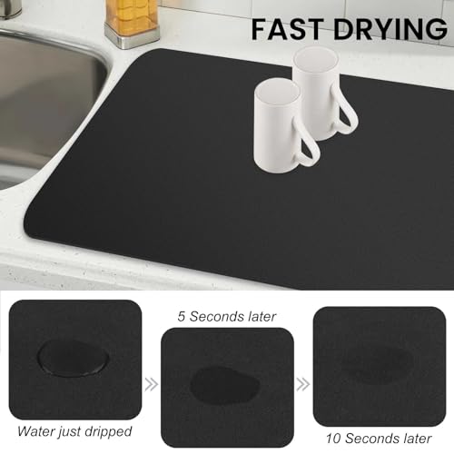 Dish Drying Mat Absorbent Dish Drying Mats for Kitchen Counter 18"x 32" (Classic Black / 32" x 18")