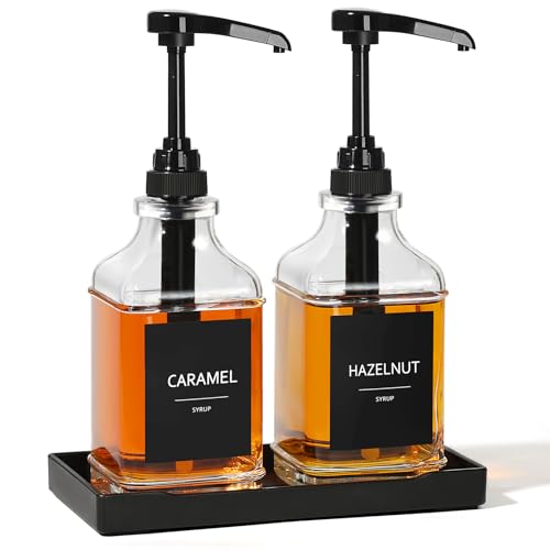 Coffee Syrup Dispenser with Tray (2 Pack+Tray)