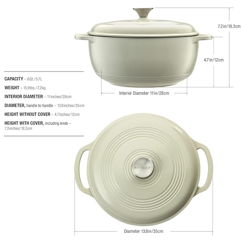 Enameled Cast Iron Round Dutch Oven (White)