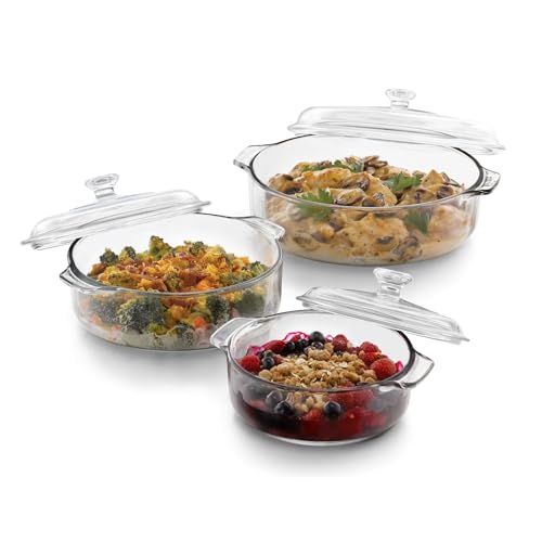 Baker's Basics Glass Casserole Dish Set with Covers (Basic - 3pc Round Set)