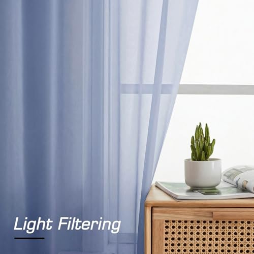 Denim Sheer Curtains 96 Inches Long (Denim / 42"W x 96"L (Pack of 2))