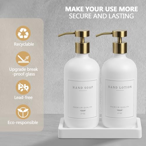 Soap Dispenser Bathroom (White Bottle/Gold Pump + Tray)