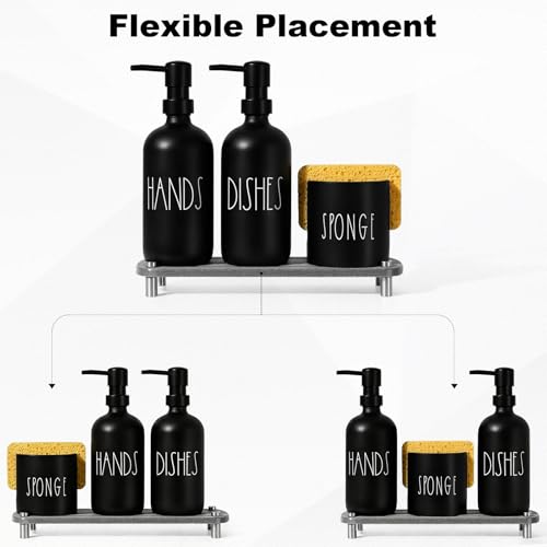 Hand and Dish Soap Dispenser Set (Black Bottle+black Pump)