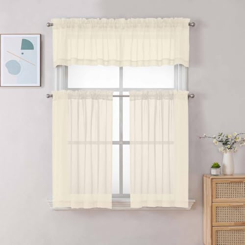 Cream Sheer Valance for Windows (Cream / 42"W x 12"L (Pack of 2))