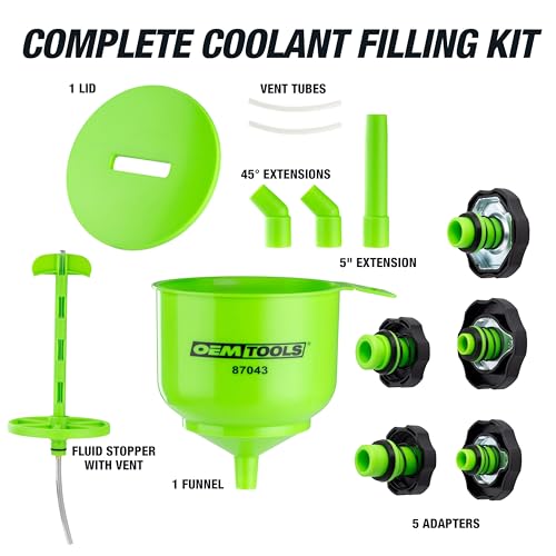 No Spill Professional Quality Coolant Funnel Kit with 5 Adapters (Professional Quality)