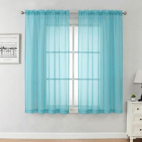 Aqua Sheer Curtains 63 Inch Length 2 Panels Set for Living Room (42"W x 63"L (Pack of 2) / Aqua)
