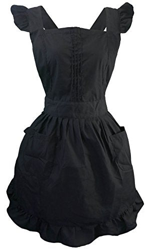 Retro Adjustable Ruffle Apron with Pockets (Black)