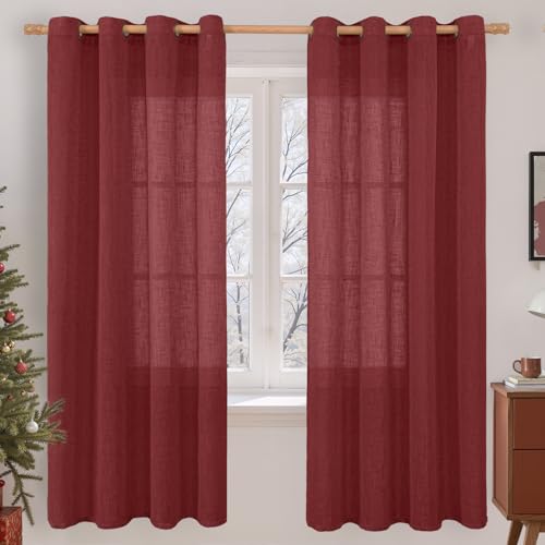 Burgundy Red Linen Curtains 72 Inch for Living Room 2 Panels (52"W x 72"L (Pack of 2) / Burgundy Red)