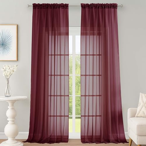 Burgundy Sheer Curtains 120 Inches 2 Panels for Living Room 59" Wide (Burgundy Wine / 59"W x 120"L (Pack of 2))