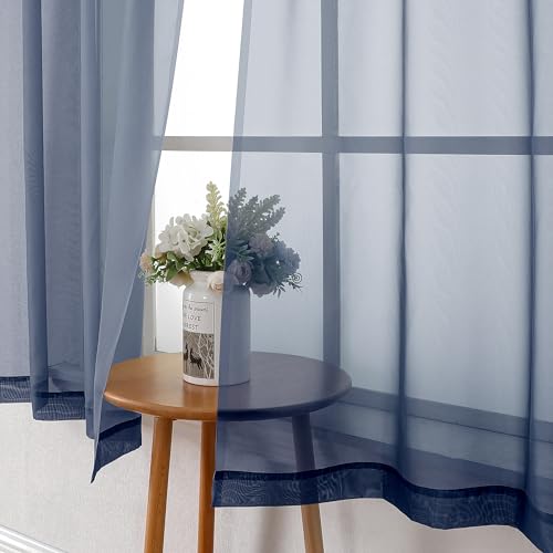 Navy Blue Sheer Curtains 63 Inch Long 2 Panels (Navy Blue / 40"W x 63"L (Pack of 2))