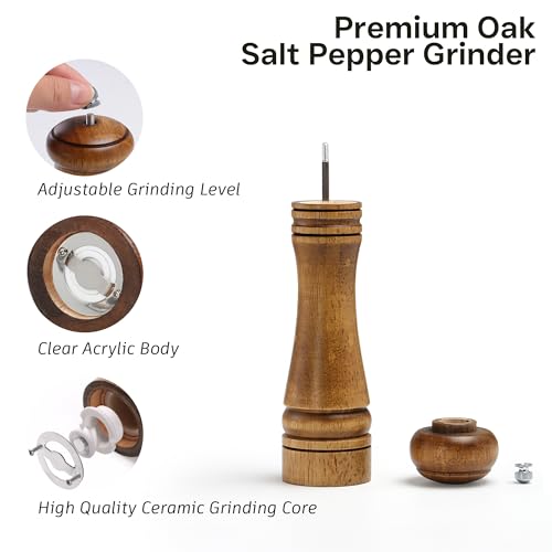 Wood Salt and Pepper Grinder (8 Inches-1 Pack with Tray)