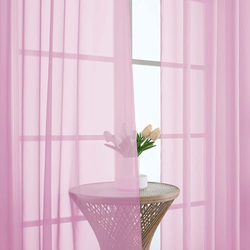 Pink Sheer Curtains 72 Inches Long 2 Panels Set (Pink / 59"W x 72"L (Pack of 2))