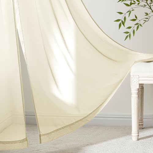 Light Cream Sheer Curtains 90 Inches Long 4 Panels 42 x 90 Inches (42"W x 90"L (Pack of 4) / Light Cream)