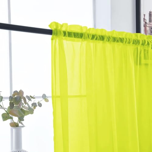Basic Rod Pocket Sheer Voile Window Curtain Panels Chartreuse 1 Pair 2 Panels 52 Width 84 Inch Long for Kitchen Bedroom Children Living Room Yard（Chartreuse (Chartreuse / 52"W x 84"L (Pack of 2))