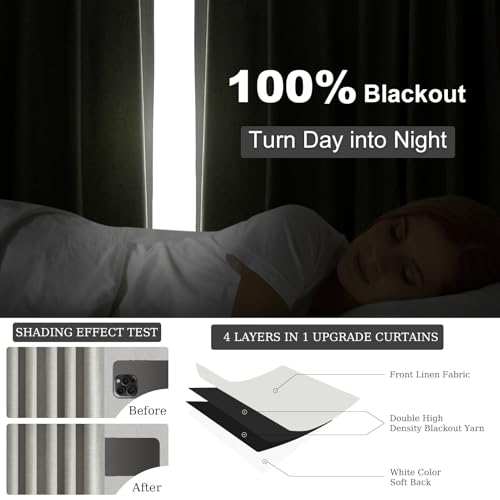 Frost Grey Linen Curtains 84 Inches Long 2 Panels Set for Living Room Bedroom 100% Blackout Linen Texture Curtain Pinch Pleat Back Tab Farmhouse Neutral Dark Gray Window Curtain Drapes (Frost Grey / 52"W x 84"L (Pack of 2))